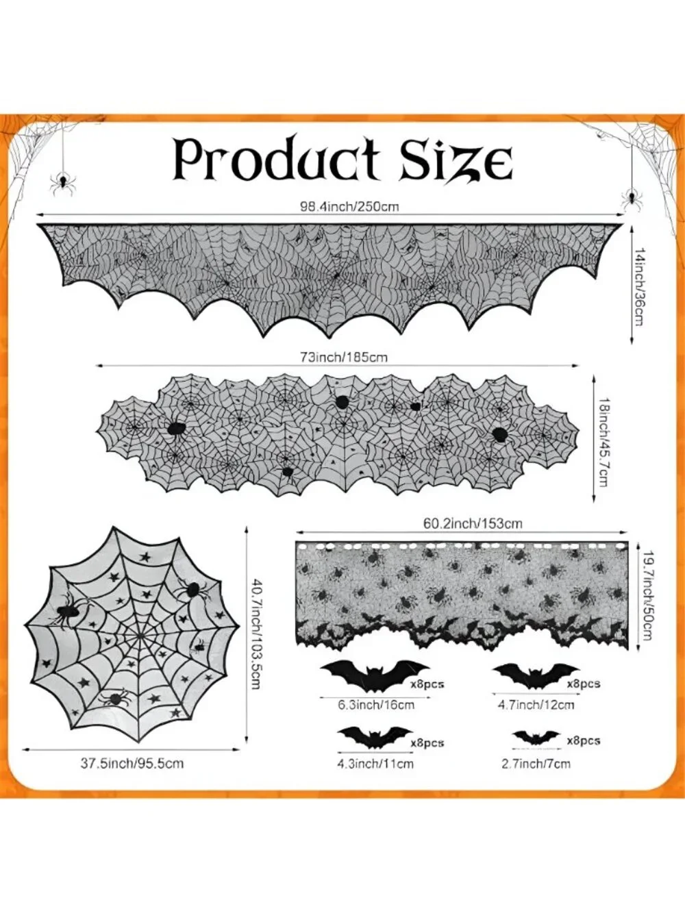 36 Pack Halloween Decorations Set, Black Lace Spiderweb Round Tablecloth,